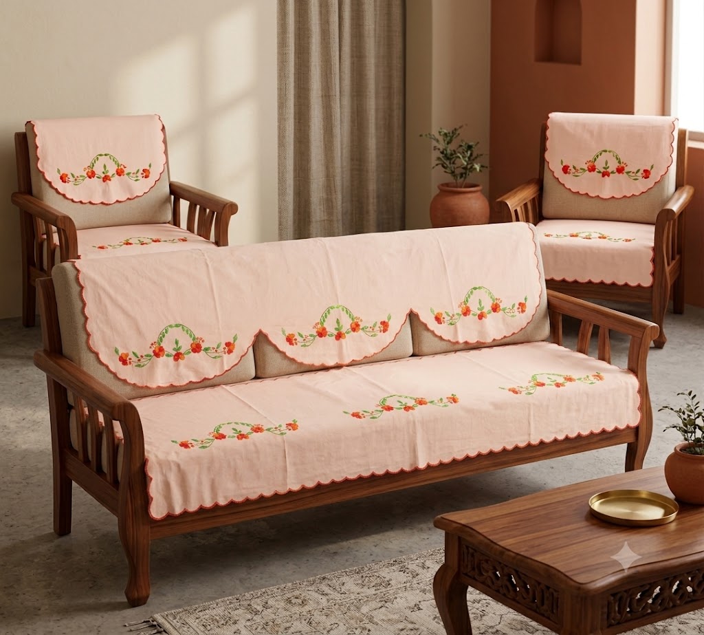 Hand Embroidered Sofa Cover (3+1+1 Seater)