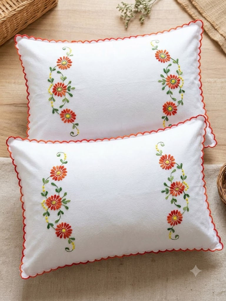 Chikonwala Hand-Embroidered Floral Pillow Cover Set– Set of 2