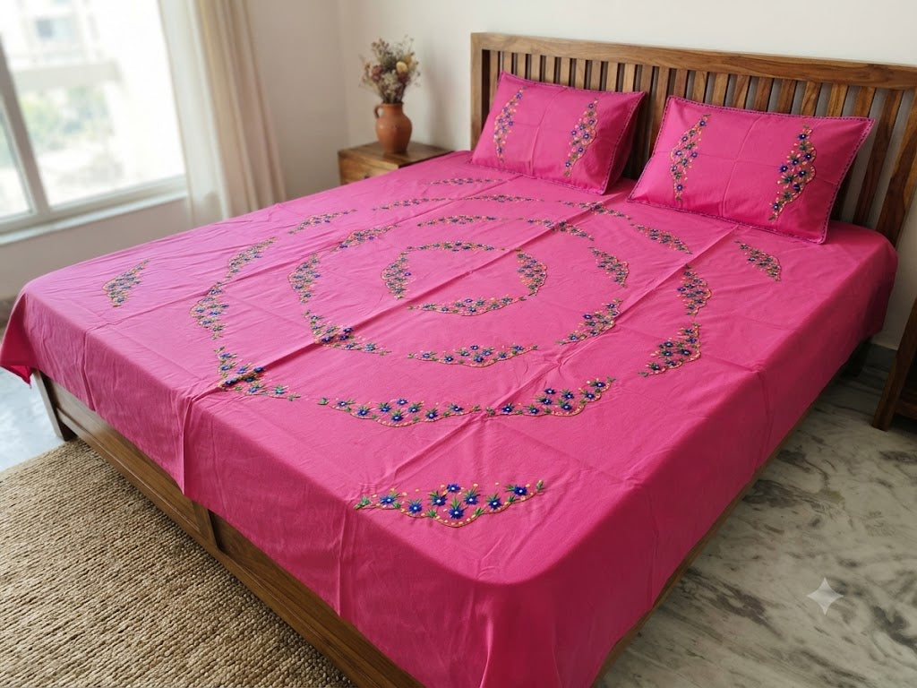 Chikonwala's Hand Embroidered Floral Design Bedsheet
