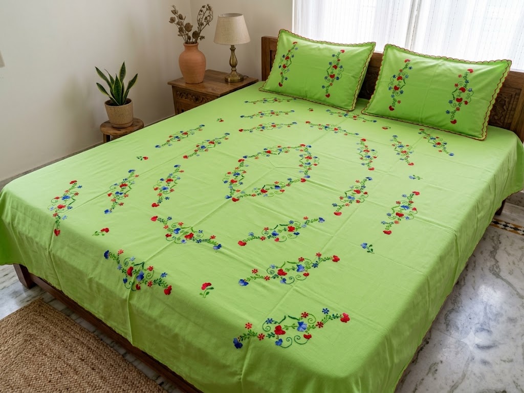 Chikonwala's Hand Embroidered Floral Design Bedsheet