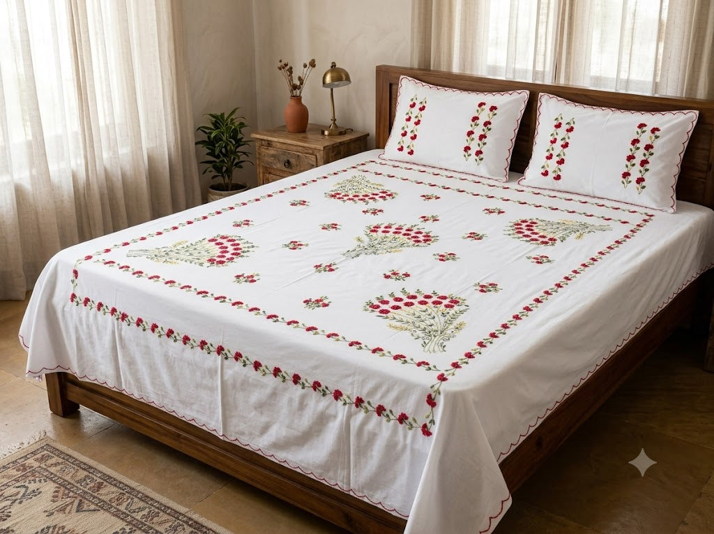 Title Chikonwala's Hand Embroidered Floral Design Bedsheet