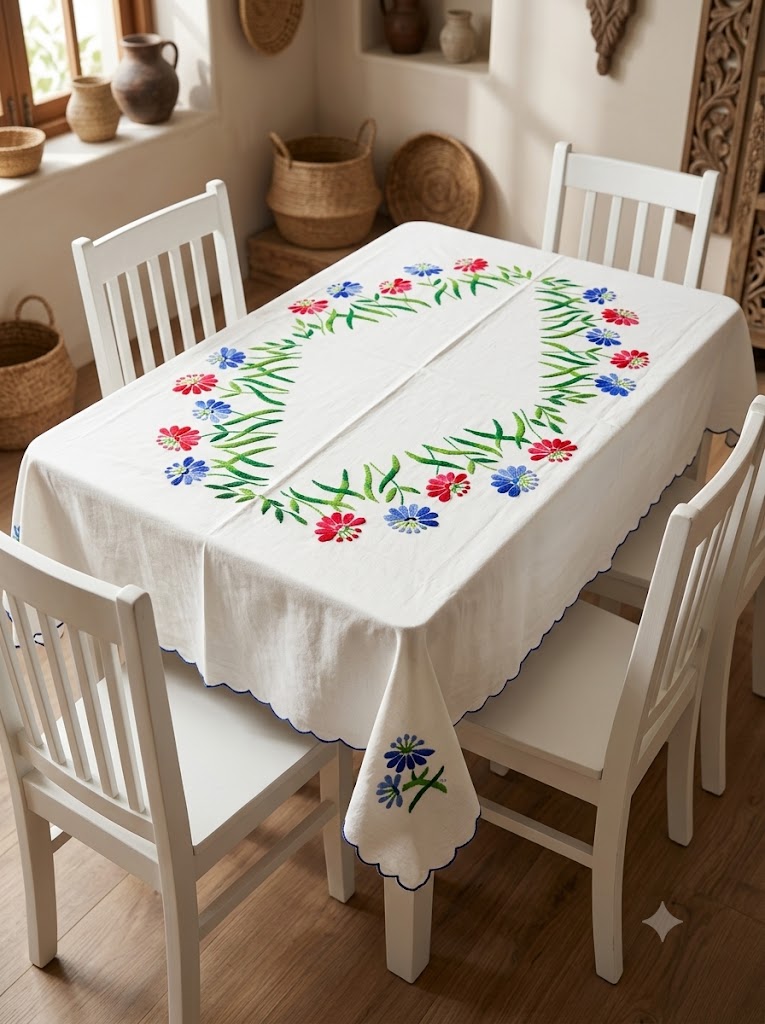 Hand Embroidered Four Seater Floral Table Cover