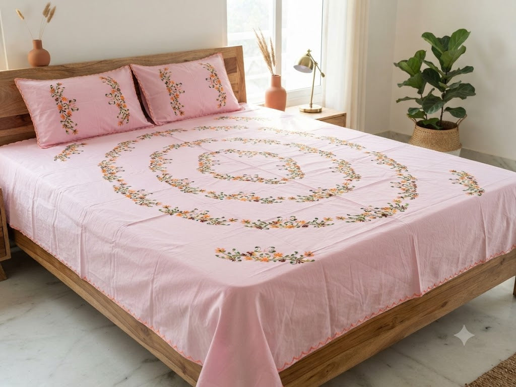 Chikonwala's Hand Embroidered Floral Design Bedsheet
