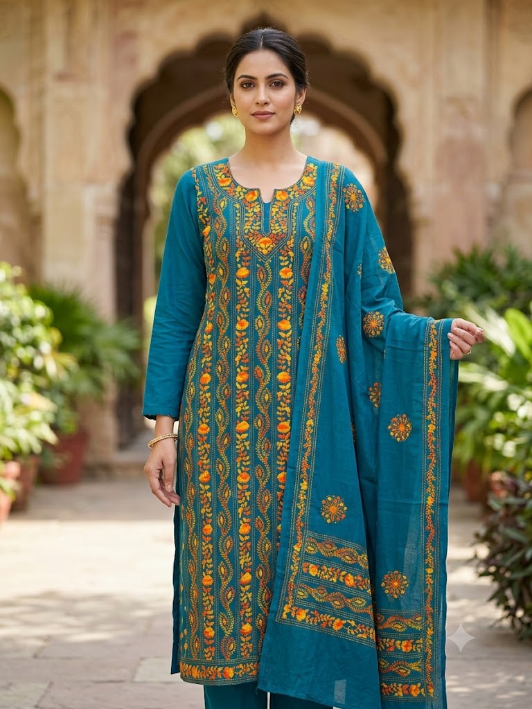 Chikonwala's Exclusive Hand Embroidered Fulkari Dress