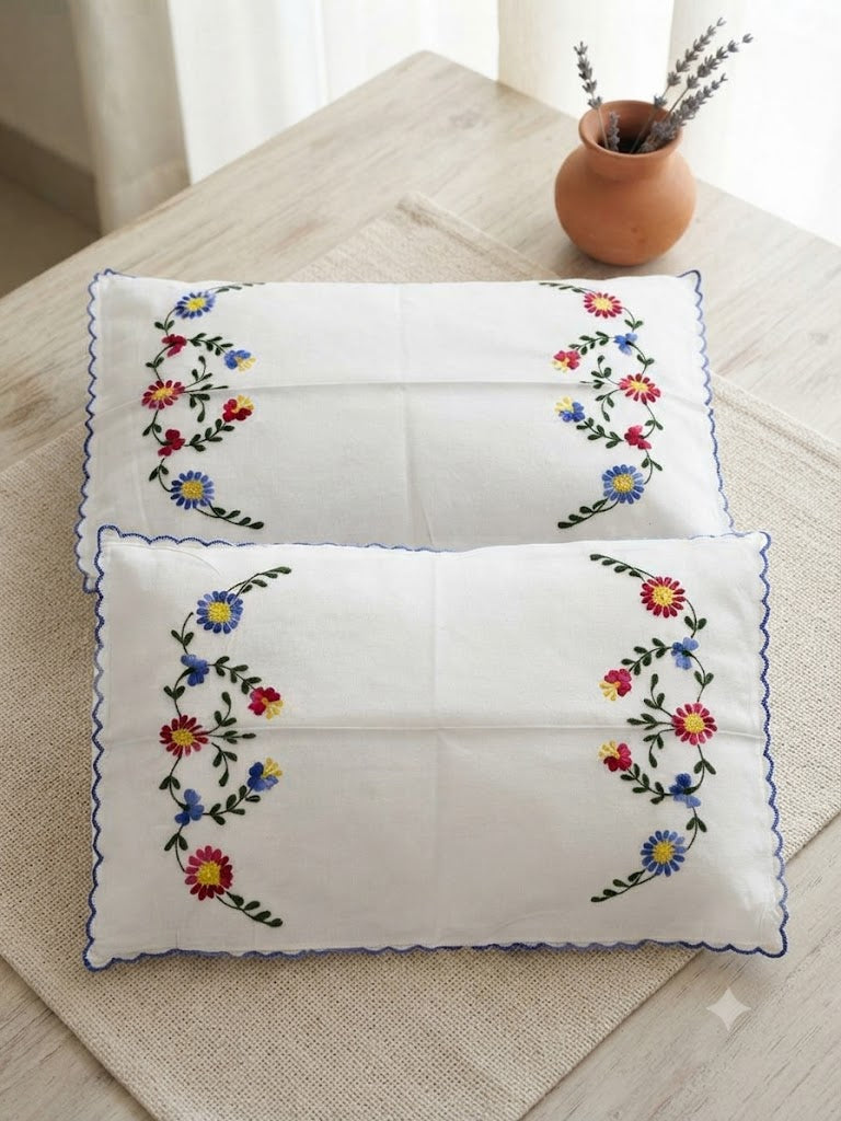 Chikonwala Hand-Embroidered Floral Pillow Cover Set– Set of 2