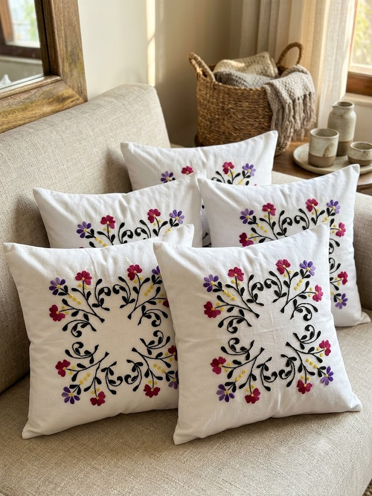 Hand Embroidered Cotton Cushion Covers (Set of 5)
