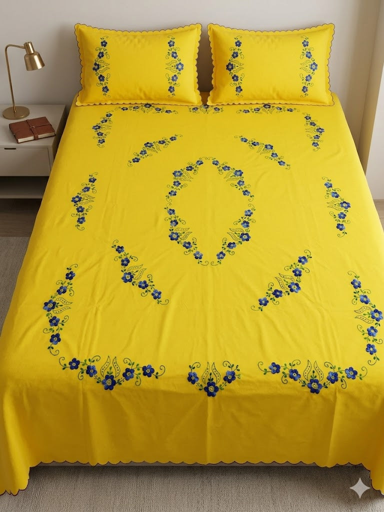 Chikonwala's Hand Embroidered Floral Design Bedsheet