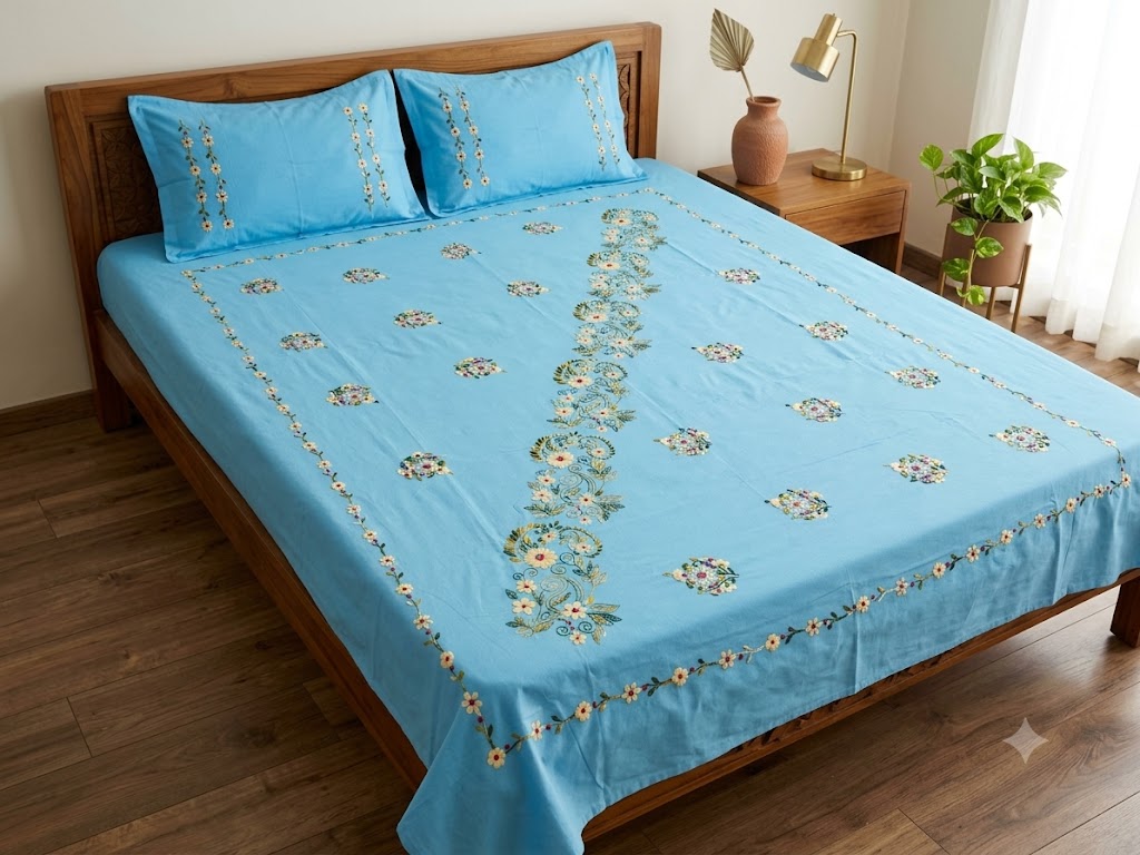 Chikonwala's Hand Embroidered Floral Design Bedsheet