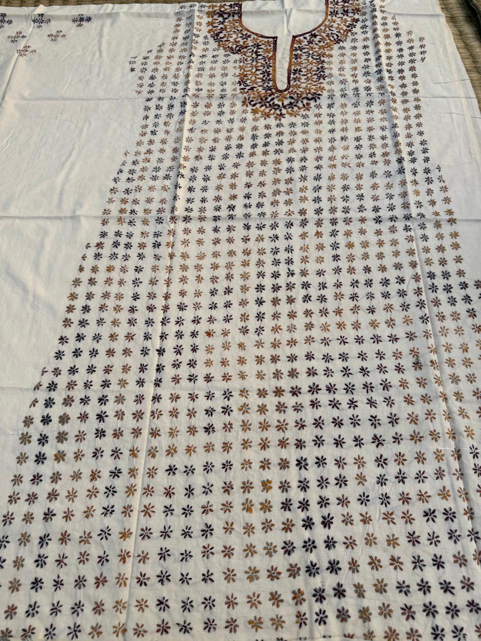 Hand Embroidered Pure Cotton Kurti Material | 3 Meter Premium Fabric | Made in India