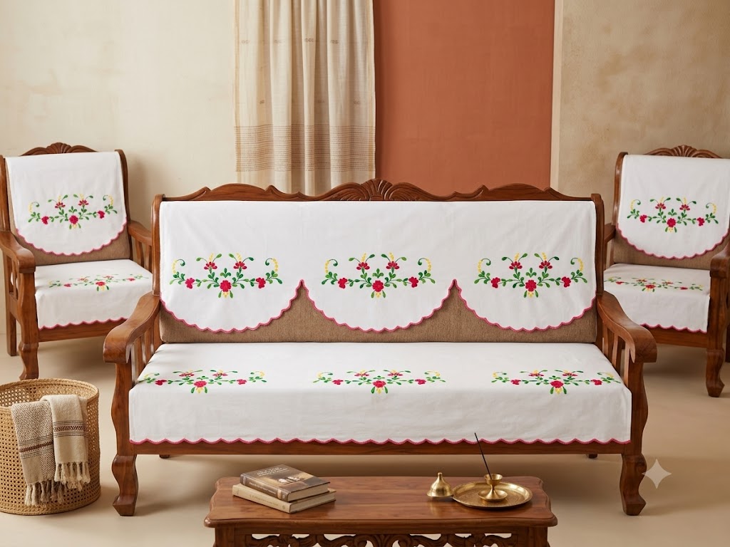 Hand Embroidered Sofa Cover (3+1+1 Seater)