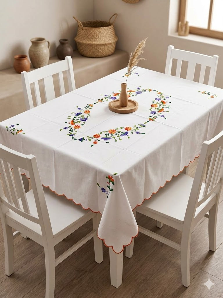 Hand Embroidered Four Seater Floral Table Cover