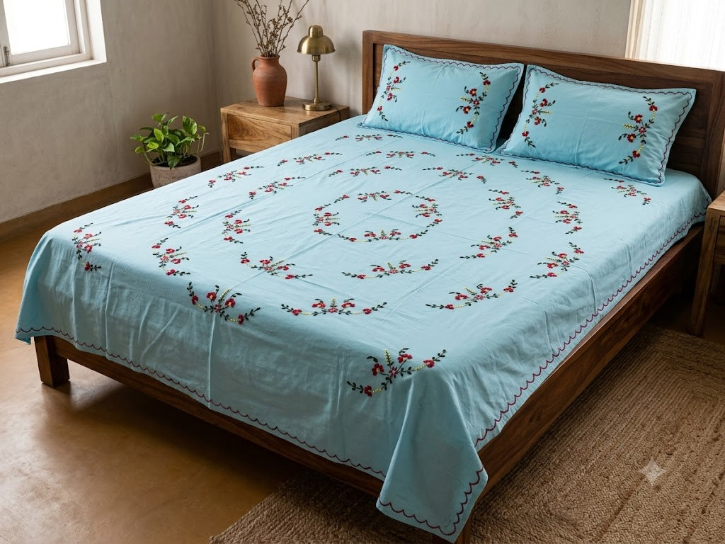 Chikonwala's Hand Embroidered Floral Design Bedsheet