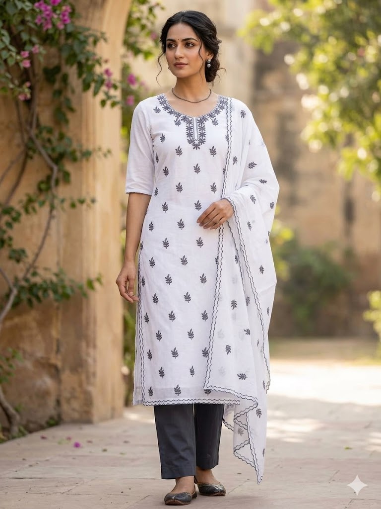 Chikonwala's Exclusive Hand Embroidered Organdy Cotton Dress Material