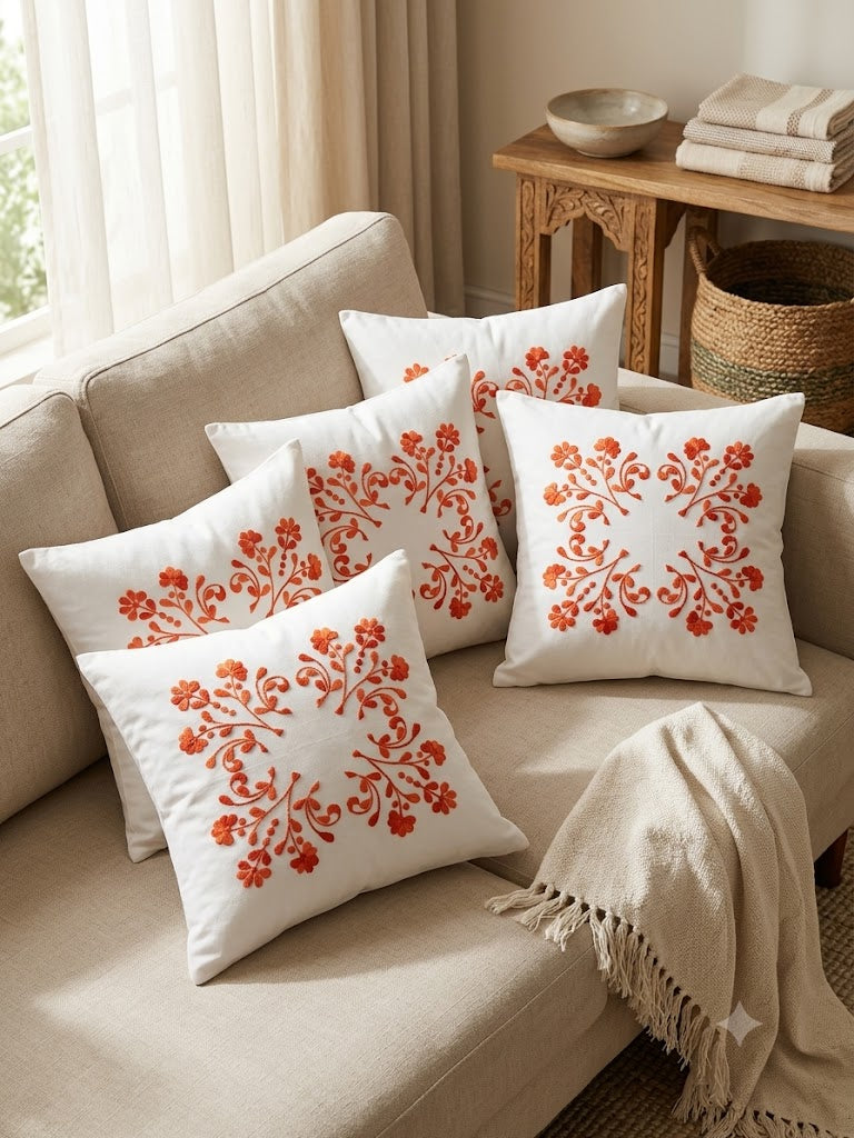 Hand Embroidered Cotton Cushion Covers (Set of 5)