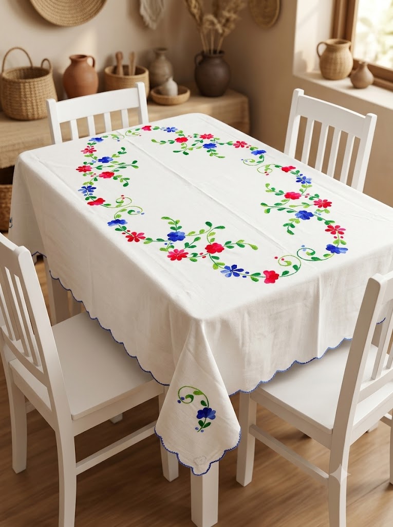 Hand Embroidered Four Seater Floral Table Cover