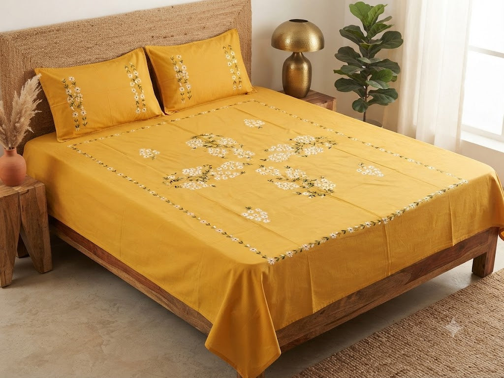 Chikonwala's Hand Embroidered Floral Design Bedsheet