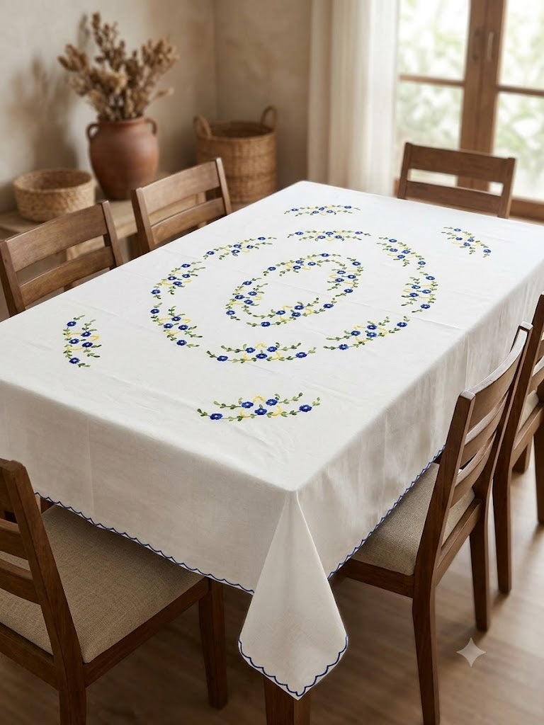 Hand Embroidered Floral Six Seater Table Cover