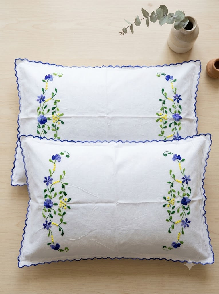 Chikonwala Hand-Embroidered Floral Pillow Cover Set– Set of 2