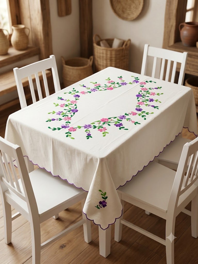 Hand Embroidered Four Seater Floral Table Cover