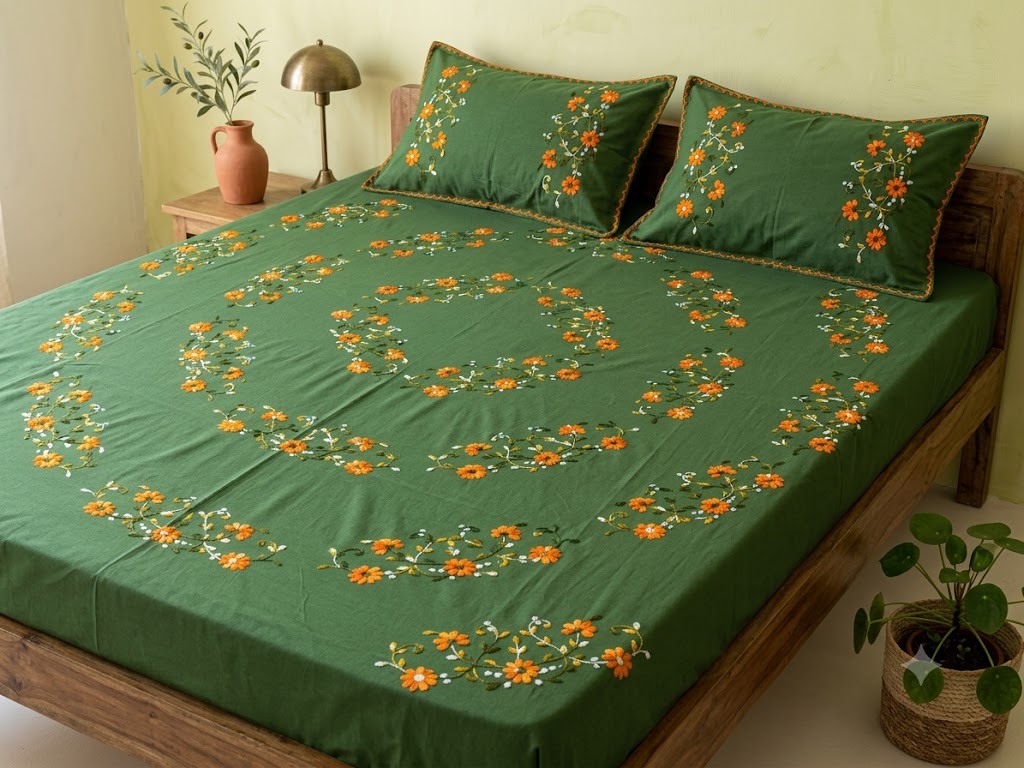 Chikonwala's Hand Embroidered Floral Design Bedsheet