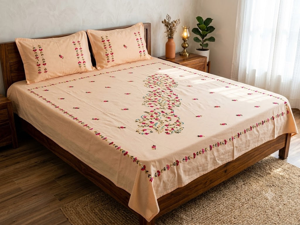 Chikonwala's Hand Embroidered Pure Cotton Bedsheet