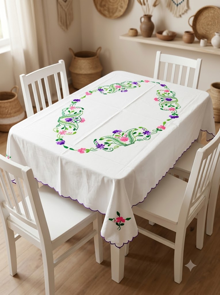 Hand Embroidered Four Seater Floral Table Cover