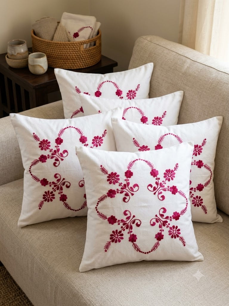 Hand Embroidered Cotton Cushion Covers (Set of 5)