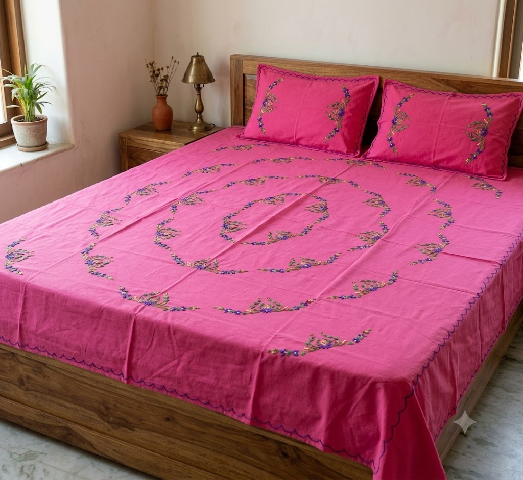 Chikonwala's Hand Embroidered Floral Design Bedsheet