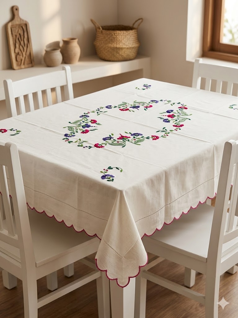 Hand Embroidered Four Seater Floral Table Cover