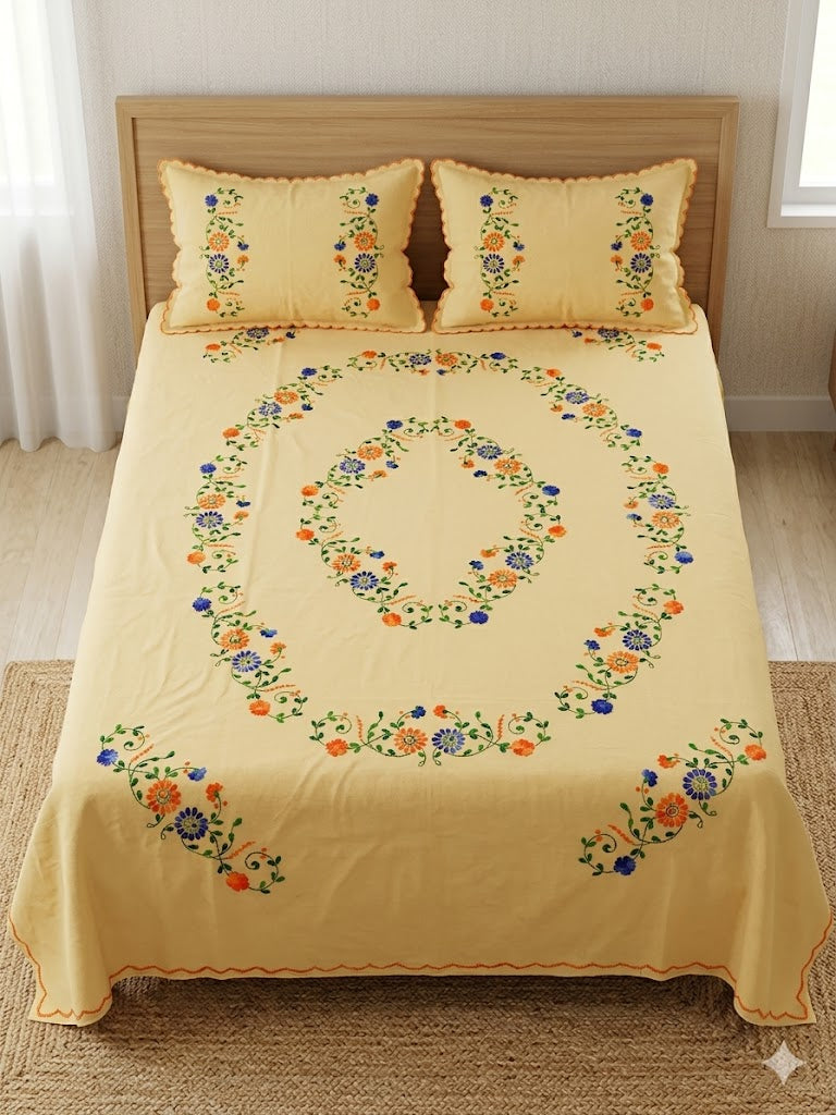 Chikonwala's Hand Embroidered Floral Design Bedsheet