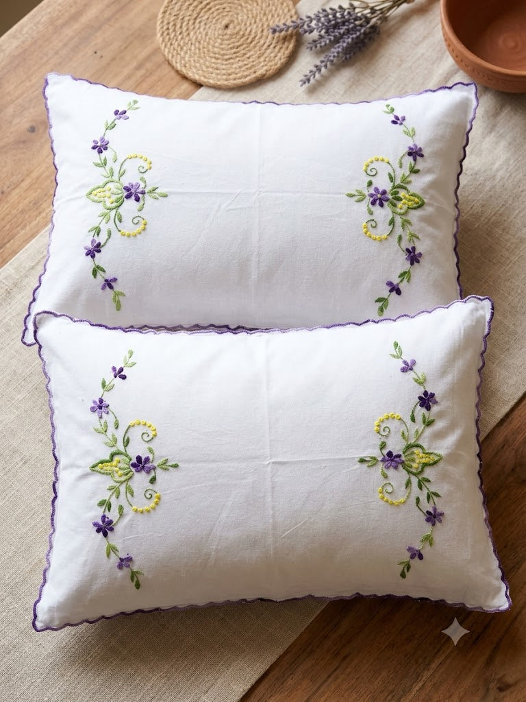 Chikonwala Hand-Embroidered Floral Pillow Cover Set– Set of 2