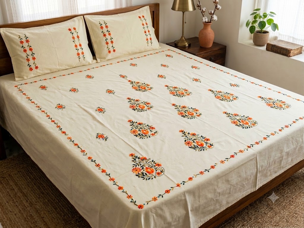 Chikonwala's Hand Embroidered Pure Cotton Bedsheet
