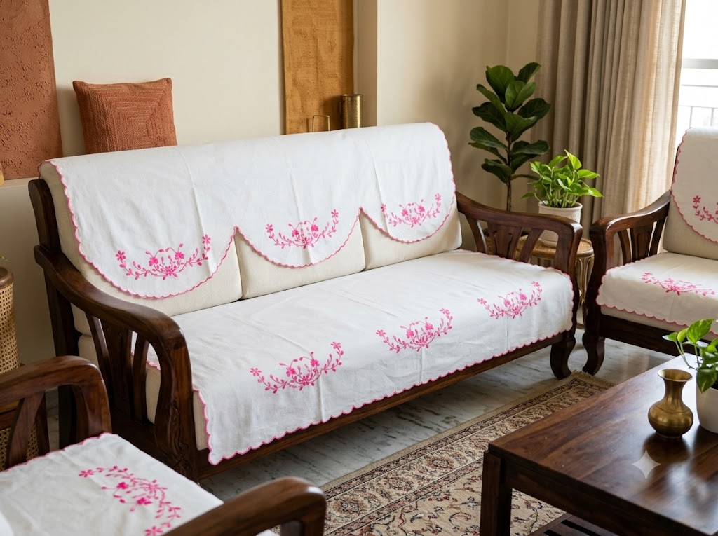 Hand Embroidered Sofa Cover (3+1+1 Seater)