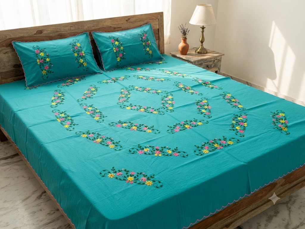 Chikonwala's Hand Embroidered Floral Design Bedsheet