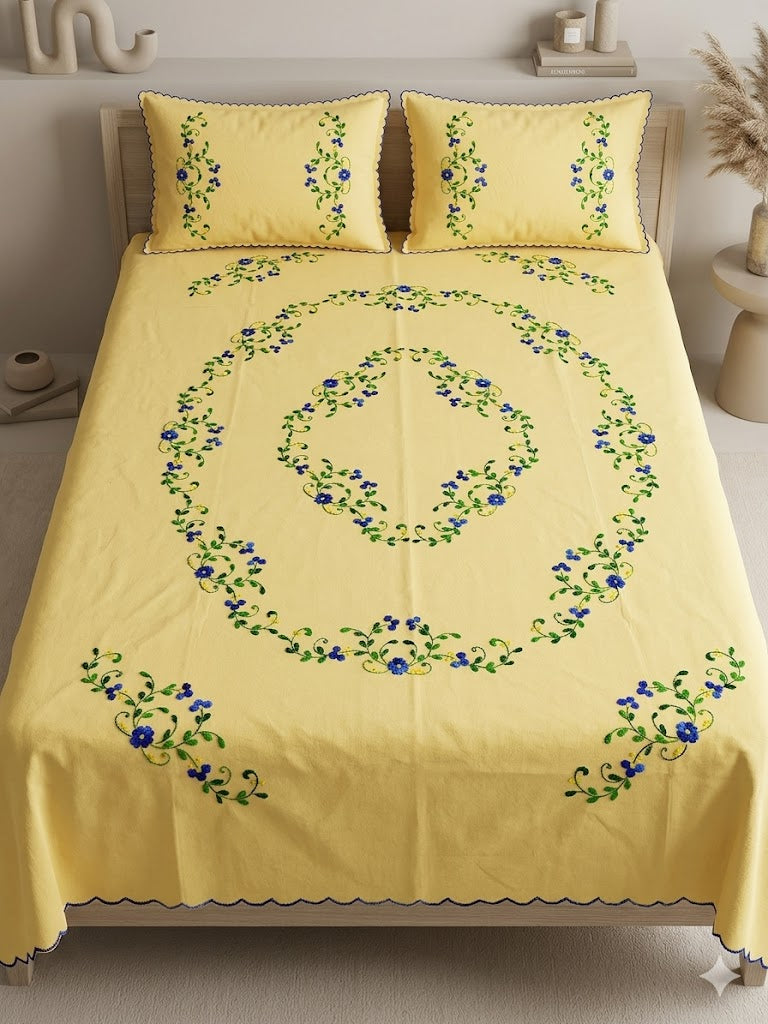Chikonwala's Hand Embroidered Floral Design Bedsheet