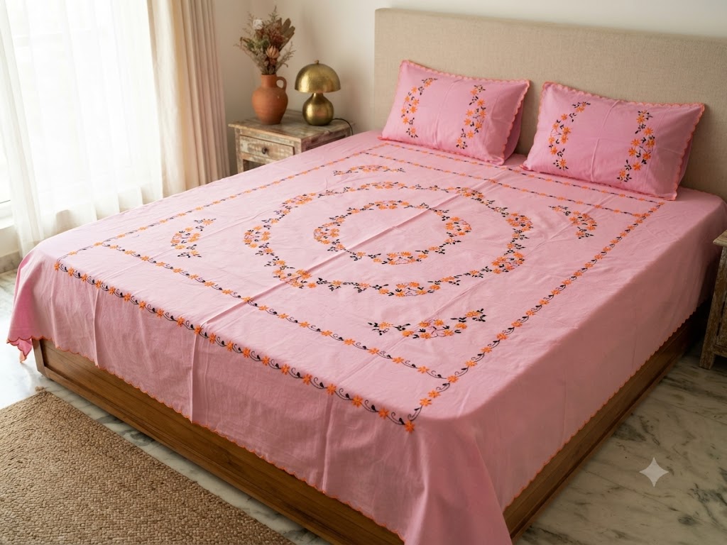 Chikonwala's Hand Embroidered Floral Design Bedsheet