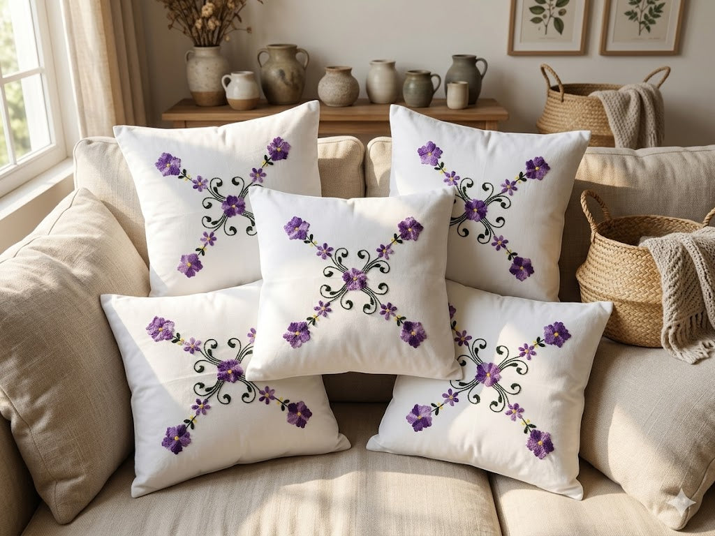 Hand Embroidered Cotton Cushion Covers (Set of 5)