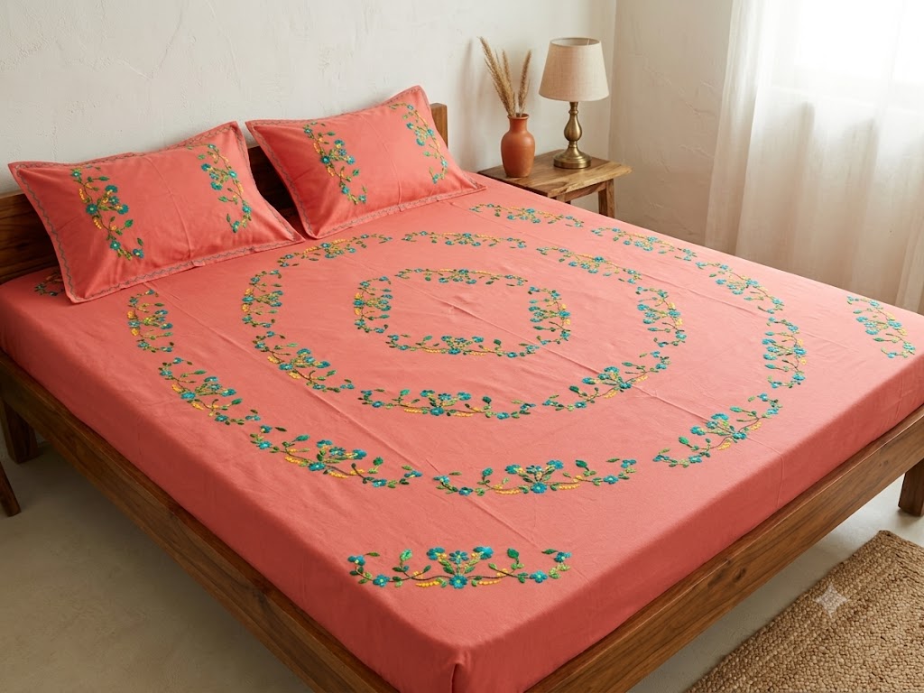 Chikonwala's Hand Embroidered Floral Design Bedsheet