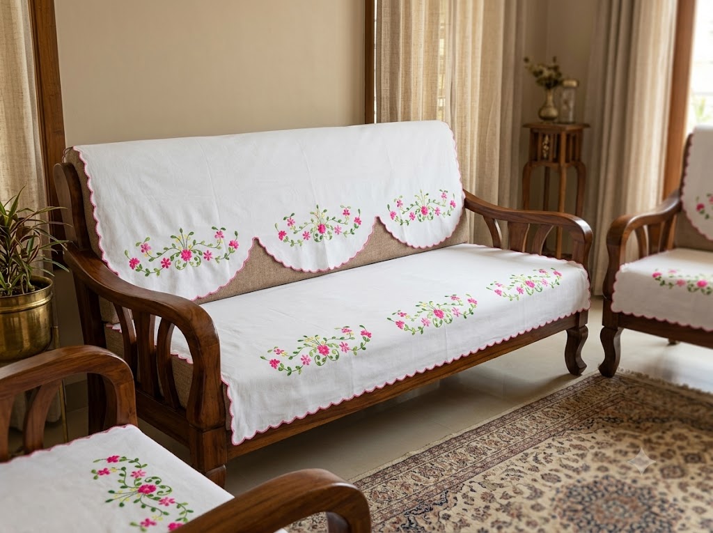 Hand Embroidered Sofa Cover (3+1+1 Seater)