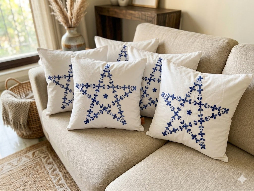 Hand Embroidered Cotton Cushion Covers (Set of 5)