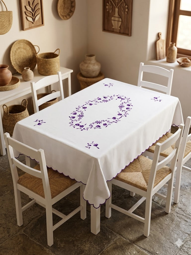 Hand Embroidered Four Seater Floral Table Cover