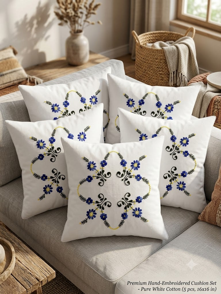 Hand Embroidered Cotton Cushion Covers (Set of 5)