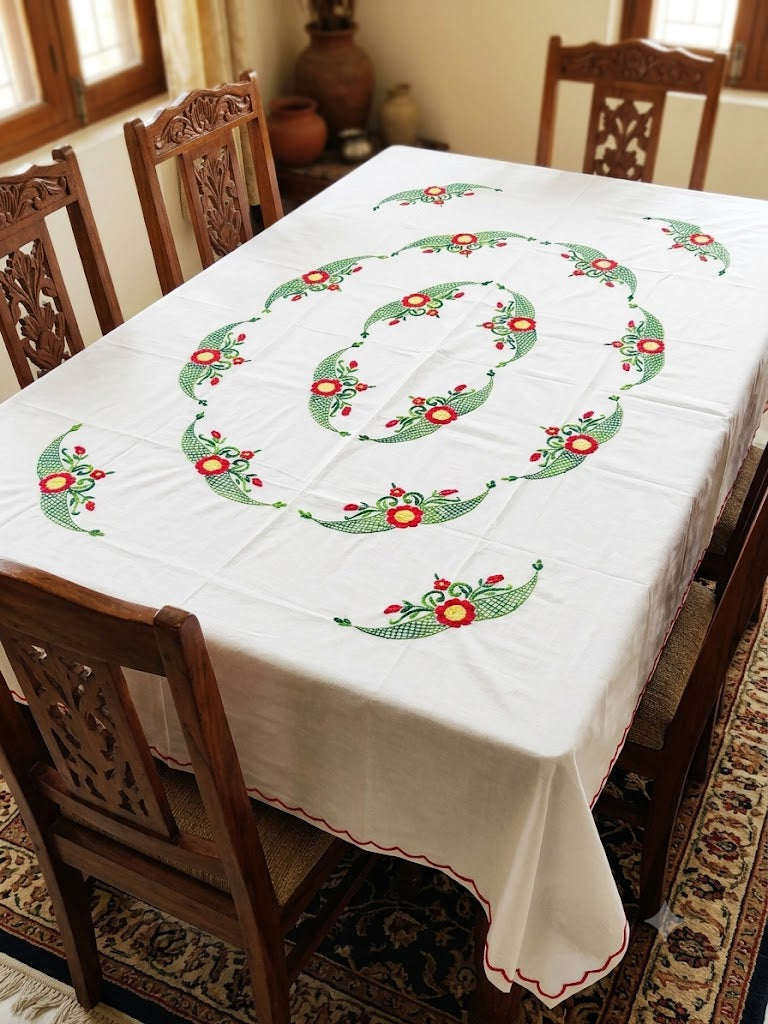 Hand Embroidered Floral Six Seater Table Cover