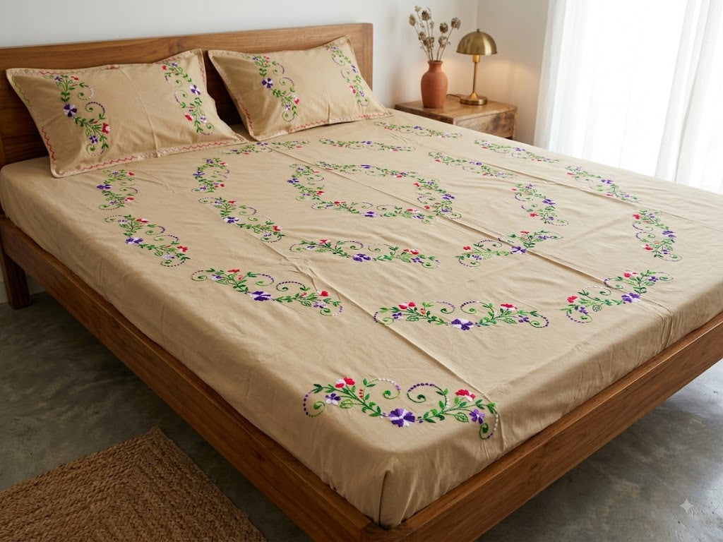 Chikonwala's Hand Embroidered Floral Design Bedsheet