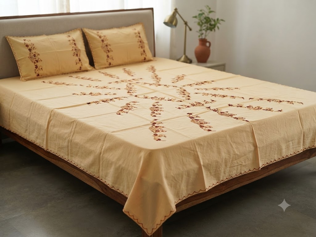 Chikonwala's Hand Embroidered Floral Design Bedsheet