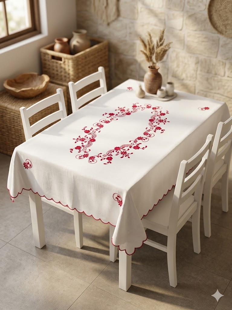 Hand Embroidered Four Seater Floral Table Cover