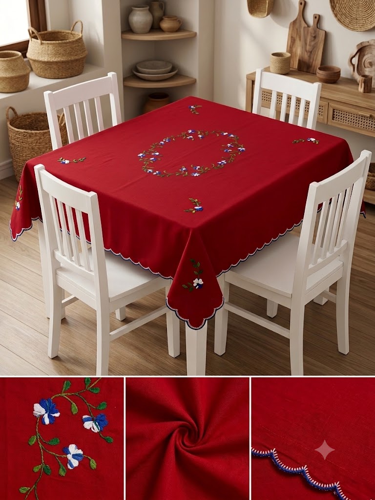 Hand Embroidered Four Seater Floral Table Cover