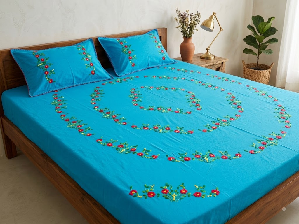 Chikonwala's Hand Embroidered Floral Design Bedsheet