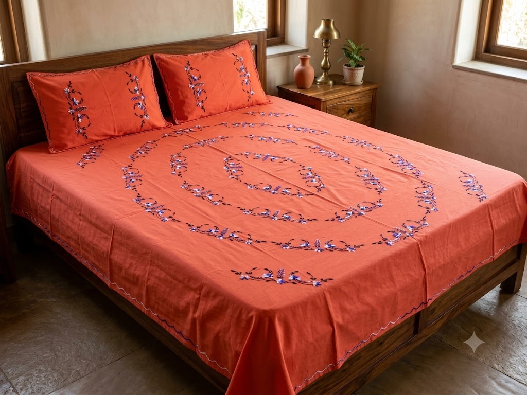 Chikonwala's Hand Embroidered Floral Design Bedsheet