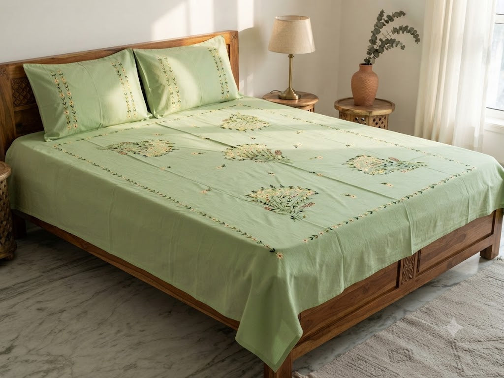 Chikonwala's Hand Embroidered Floral Design Bedsheet
